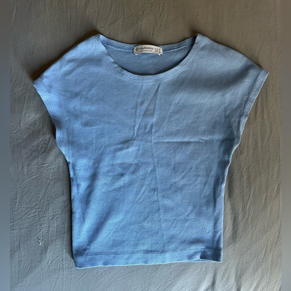 stradivarius Tops - stradivarius Light Blue Ribbed Cap-Sleeve Tee